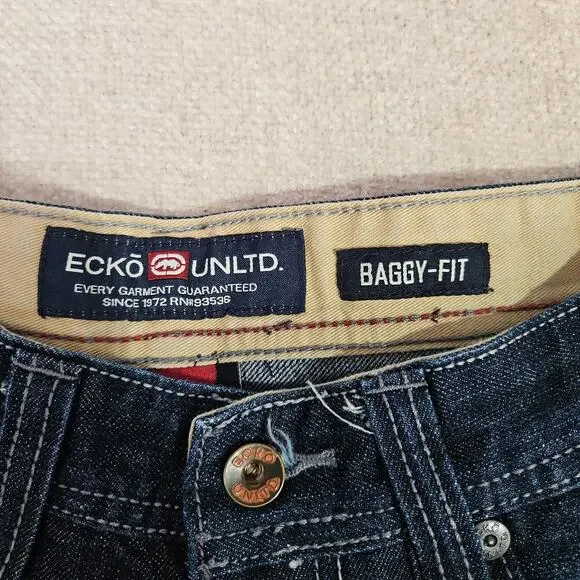 Vintage Mens Y2K Ecko Unltd Baggy Wide Leg Jeans 32x30 Blue Denim - Picture 4 of 9